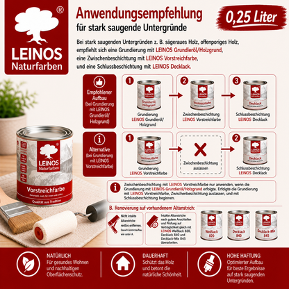 LEINOS Vorstreichfarbe 810 | 0,25  Liter | hochwertige Haftgrundierung für Holz, Metall, Glasfasertapeten | schnelltrocknend, biozidfrei & umweltfreundlich | weiß matt, offenporig, für Innen- und Außenanwendungen