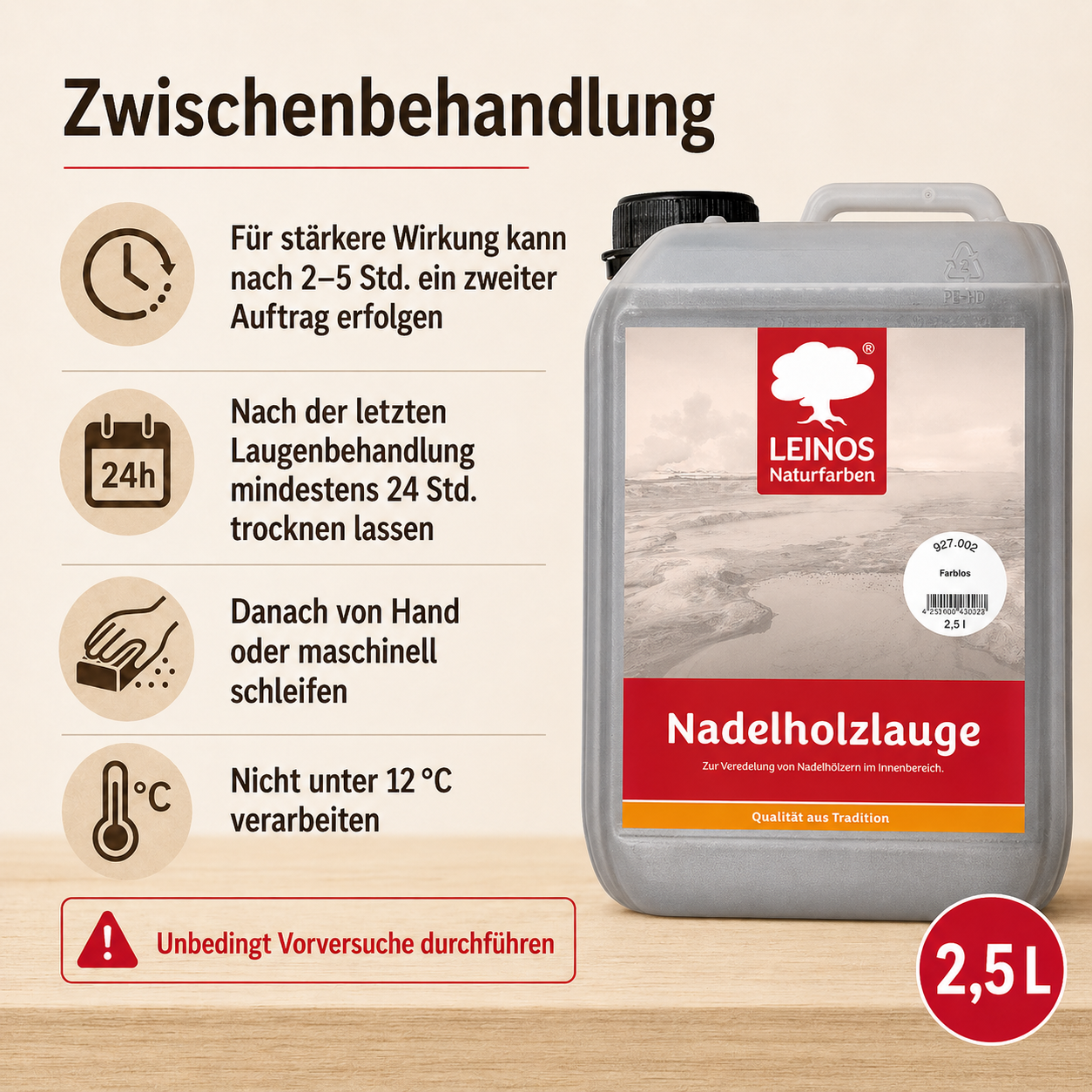 LEINOS 927 Nadelholzlauge 2,5 l Farblos | Zur Veredelung von Nadelhölzern im Innenbereich |  für Fußböden, Wände, Decken, Türen, Möbel