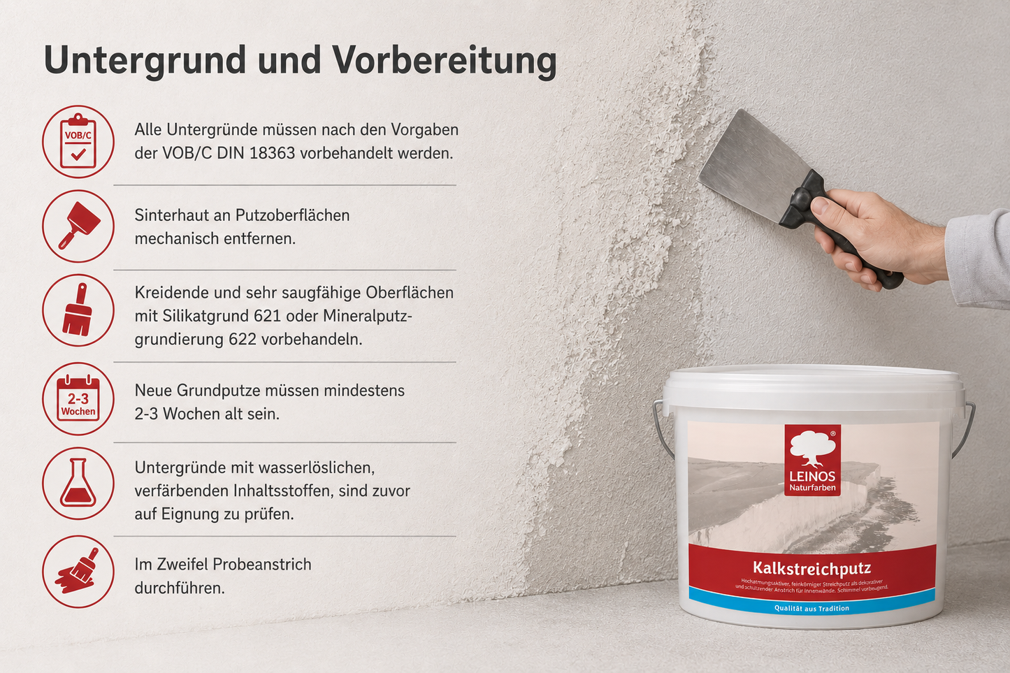 Kalkstreichputz 2,5 Liter für ca. 4–6 m² | Mineralischer Streichputz für Innenwände | Feuchtigkeitsregulierend | Schimmel vorbeugend | Für Feuchträume geeignet