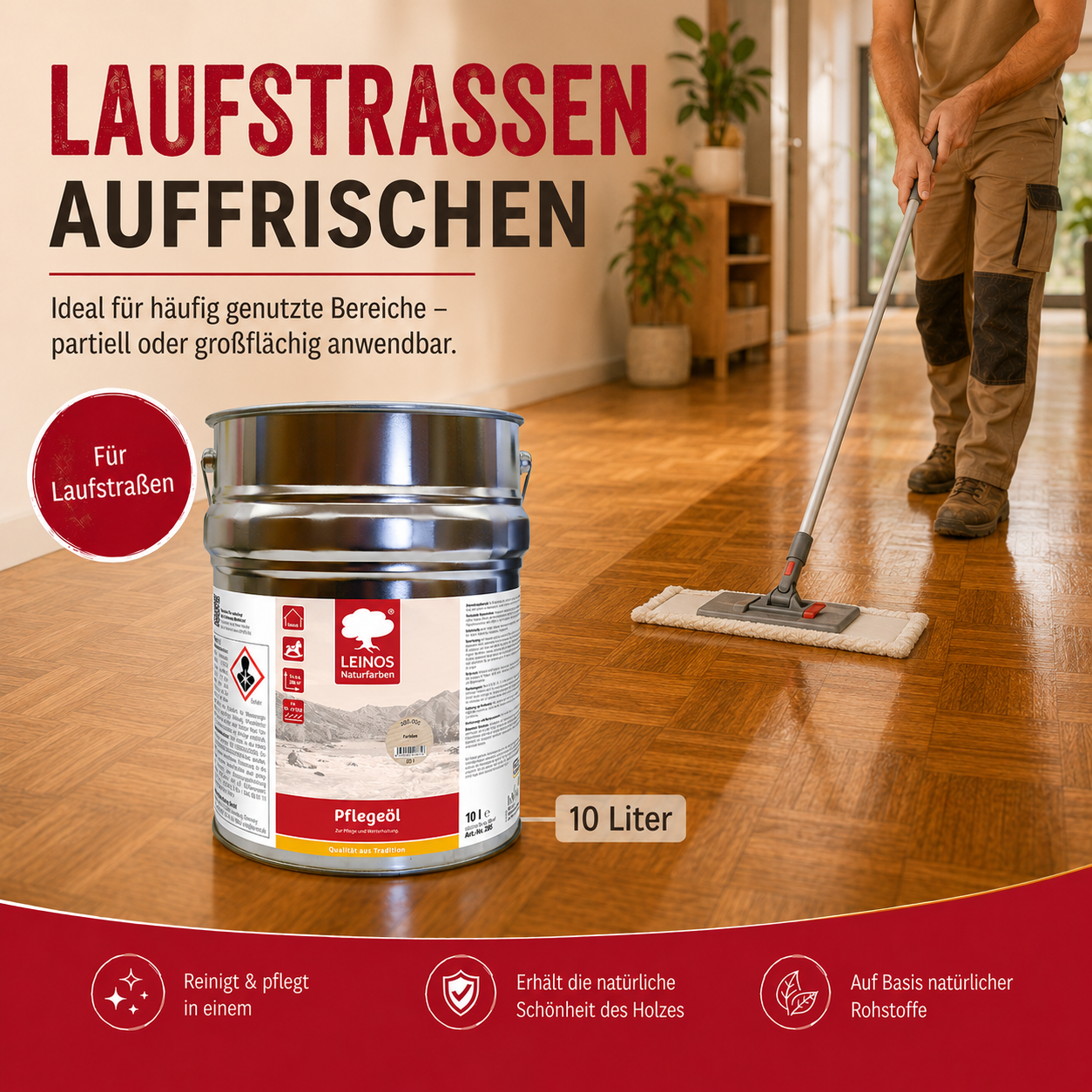 LEINOS 285 Pflegeöl 202 Weiß 10 Liter | Zur Behandlung aller geölten und gewachsten Flächen wie Holz, Kork und Linoleum im Innenbereich |