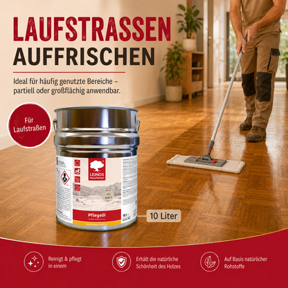 LEINOS 285 Pflegeöl 002 farblos  10 Liter | Zur Behandlung aller geölten und gewachsten Flächen wie Holz, Kork und Linoleum im Innenbereich |