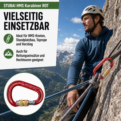 STUBAI HMS Karabiner Pico | Rot | Karabiner mit Schraubsicherung, Leichter Schraubkarabiner, Sicherungsgerät zum Klettern