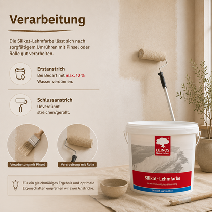 LEINOS Silikat-Lehmfarbe 689, naturweiß – Hochdeckende Wandfarbe für Innen, atmungsaktiv, lösemittelfrei, diffusionsoffen, geruchsarm, vegan, ideal für Lehmputz, Kalkputz, Putz – 10 L