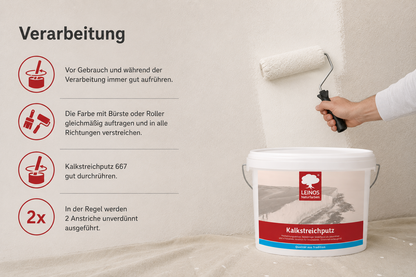 Kalkstreichputz 10,0 Liter für ca. 15–25 m² bei 2 Anstrichen, hochatmungsaktiver feinkörniger Streichputz, feuchtigkeitsregulierend, schimmelvorbeugend, für Feuchträume und Innenräume geeignet