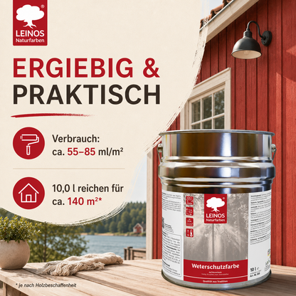 LEINOS Wetterschutzfarbe auf Wasserbasis 855 –2,5 l Schweden-Rot- Lösemittelfreier, matter Anstrich für unbehandelte Holzkonstruktionen im Außenbereich, ideal für sägeraues Holz