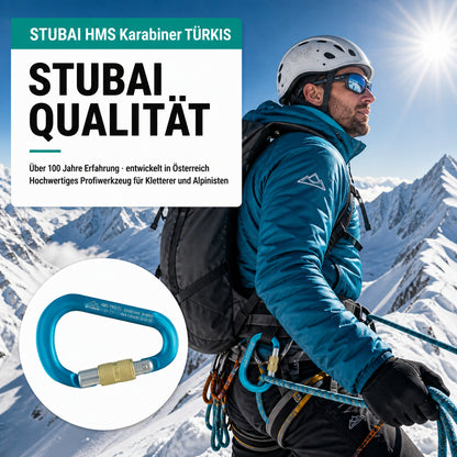 HMS Karabiner | Stubai Karabiner mit Schraubverschluss, Schraubkarabiner zum Klettern, Kletter-Karabinerhaken, Sicherungskarabiner zum Bergsteigen, Türkis
