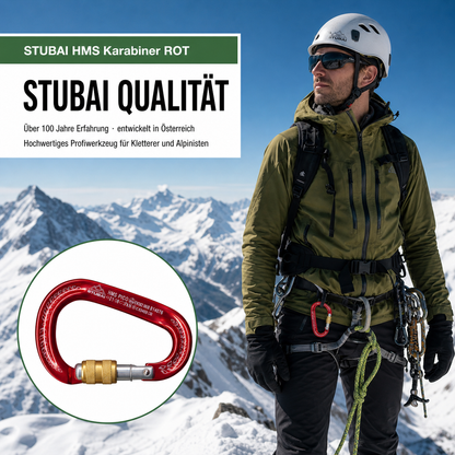 STUBAI HMS Karabiner Pico | Rot | Karabiner mit Schraubsicherung, Leichter Schraubkarabiner, Sicherungsgerät zum Klettern