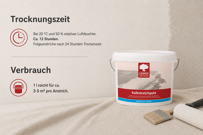 Kalkstreichputz 2,5 Liter für ca. 4–6 m² | Mineralischer Streichputz für Innenwände | Feuchtigkeitsregulierend | Schimmel vorbeugend | Für Feuchträume geeignet