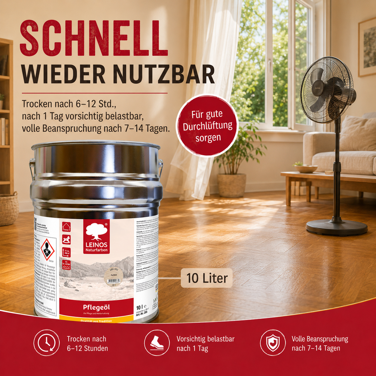 LEINOS 285 Pflegeöl 002 farblos  10 Liter | Zur Behandlung aller geölten und gewachsten Flächen wie Holz, Kork und Linoleum im Innenbereich |