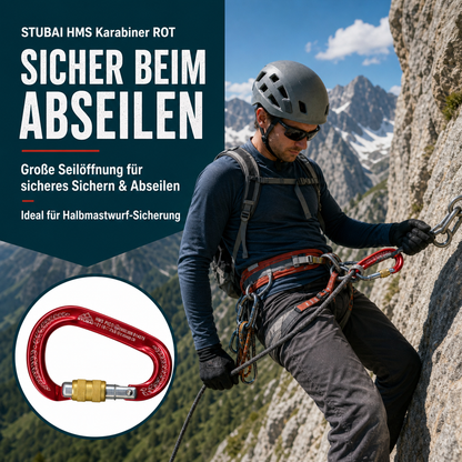 STUBAI HMS Karabiner Pico | Rot | Karabiner mit Schraubsicherung, Leichter Schraubkarabiner, Sicherungsgerät zum Klettern