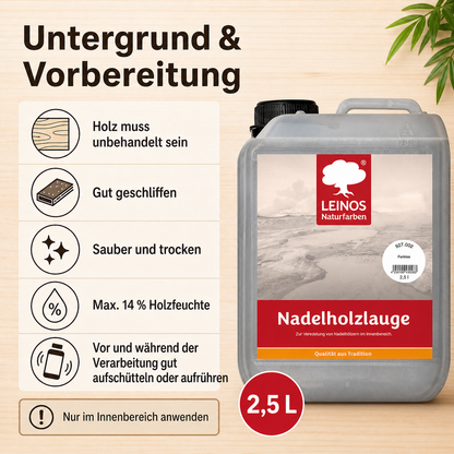LEINOS 927 Nadelholzlauge 2,5 l Farblos | Zur Veredelung von Nadelhölzern im Innenbereich |  für Fußböden, Wände, Decken, Türen, Möbel