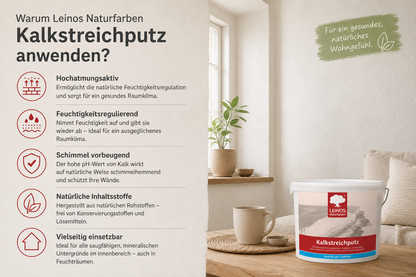 Kalkstreichputz 2,5 Liter für ca. 4–6 m² | Mineralischer Streichputz für Innenwände | Feuchtigkeitsregulierend | Schimmel vorbeugend | Für Feuchträume geeignet