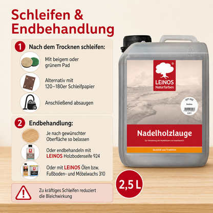 LEINOS 927 Nadelholzlauge 2,50 l weiss | Zur Veredelung von Nadelhölzern im Innenbereich |  für Fußböden, Wände, Decken, Türen, Möbel