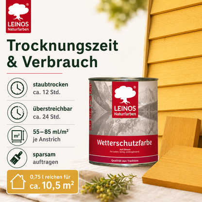 LEINOS Wetterschutzfarbe 2,5 l | Maisgelb Holzlasur für Holzfassaden Fenster Gartenhäuser| wetterbeständige Deckfarbe für effektive Versiegelung und langanhaltenden Schutz auf Ölbasis im Außenbereich