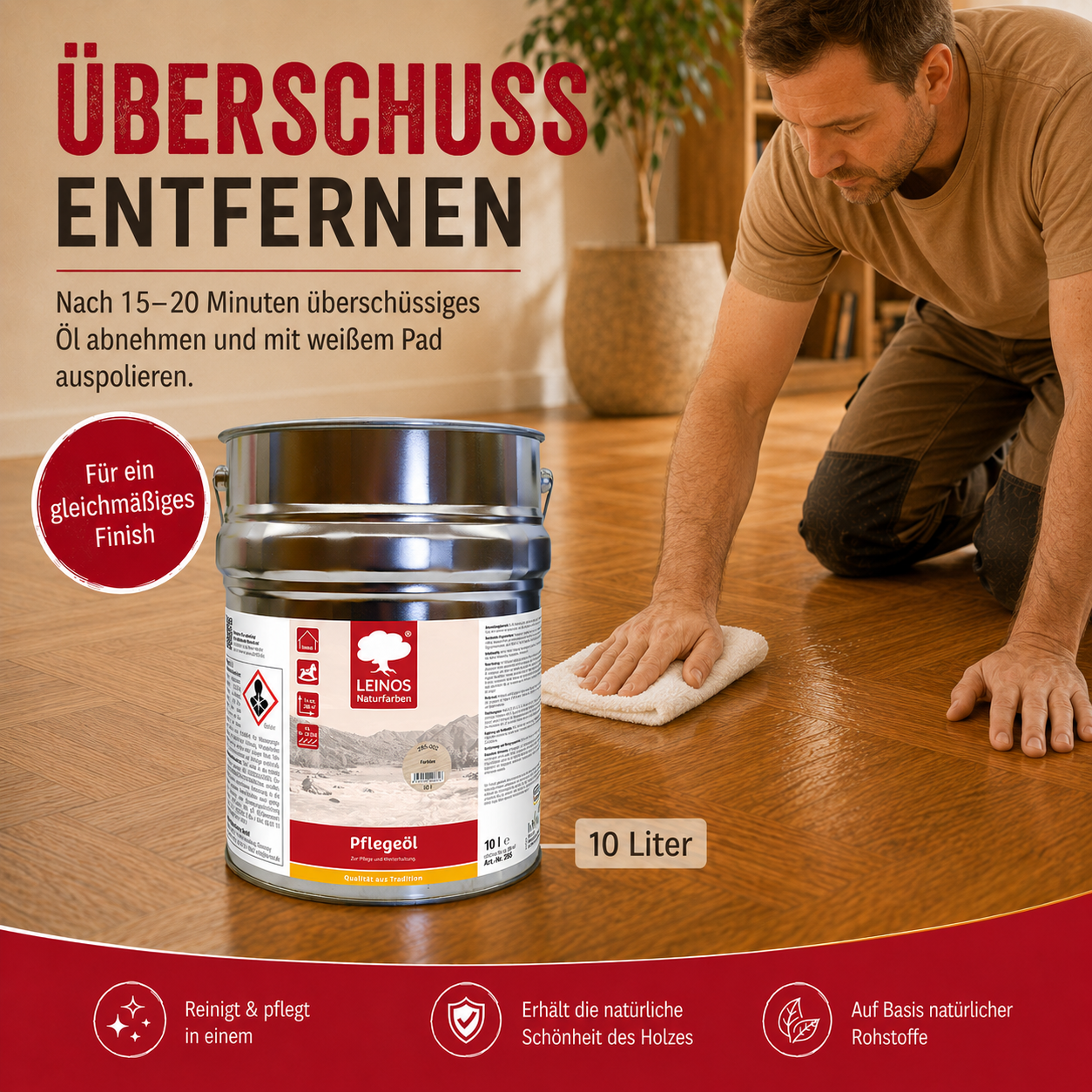 LEINOS 285 Pflegeöl 202 Weiß 10 Liter | Zur Behandlung aller geölten und gewachsten Flächen wie Holz, Kork und Linoleum im Innenbereich |