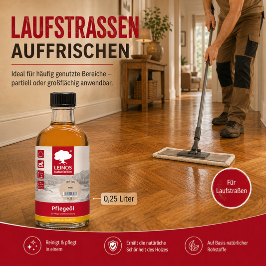 LEINOS 285 Pflegeöl weiß 0,25 Liter für Holz, Parkett, Kork und Linoleum | Pflege, Reinigung und Auffrischung geölter und gewachster Flächen im Innenbereich | Natürlich ökologisch natürliche Optik