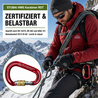 STUBAI HMS Karabiner Pico | Rot | Karabiner mit Schraubsicherung, Leichter Schraubkarabiner, Sicherungsgerät zum Klettern
