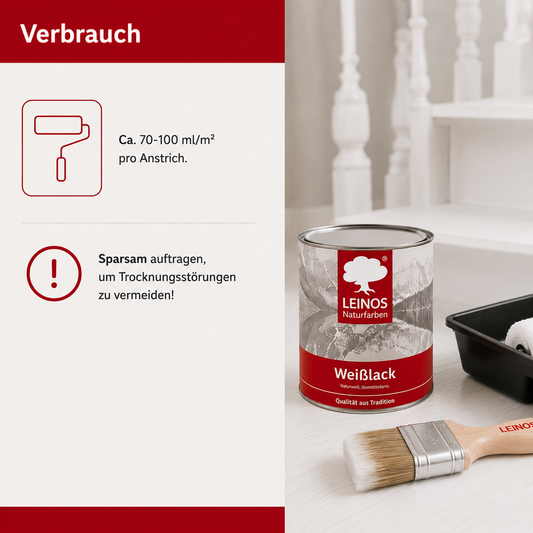 LEINOS 820 Weißlack Glänzend | 0,25 L Innen & Außen | Wohngesunder Naturharz-Öl Lack, wasserfest & langlebig | ca. 2 m² Reichweite | Für kleine Flächen, Möbelstücke & Ausbesserungen