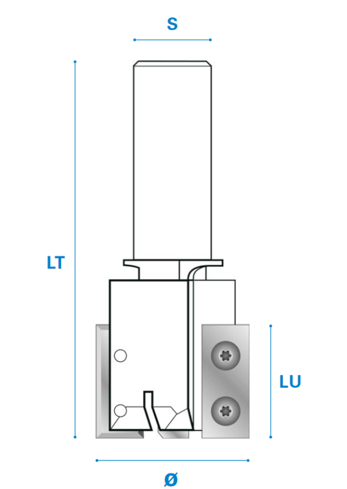 Schrupp/Schlichtfräser mit positivem Schnittwinkel und Wendeplatten Bohrschneide aus Hartmetall, Rechtslauf, Schneide 2+1, Arbeitslänge 49,5 mm, Gesamtlänge 115 mm, Schaft 20 x 50 mm, Ø 50 mm