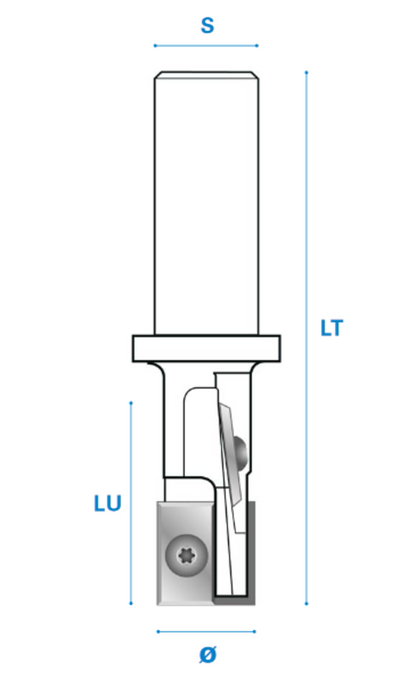 Wendeschaftfräser mit wechselseitigem Achswinkel aus Hartmetall, Rechtslauf, Schneide 2+2, Arbeitslänge 35 mm, Gesamtlänge 105 mm, Schaft 20 x 50 mm, Ø 20 mm