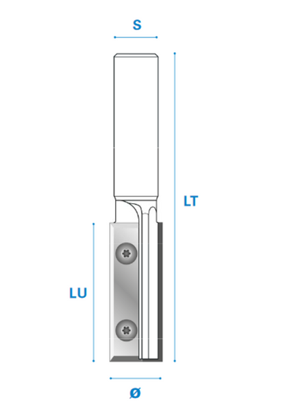 Wendeplatten Nutfräser aus Hartmetall, Linkslauf Schneide 2, Arbeitslänge 49,5 mm, Gesamtlänge 110 mm, Schaft 20 x 50 mm, Ø 19 mm