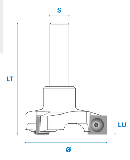Planfräser mit Wendemesser Rechtslauf, aus Hartmetall, Schneide 3, Arbeitslänge 12 mm, Gesamtlänge 60 mm, Schaft 8 mm, Ø 39 mm Ersatzmesser 12x12x1,5mm