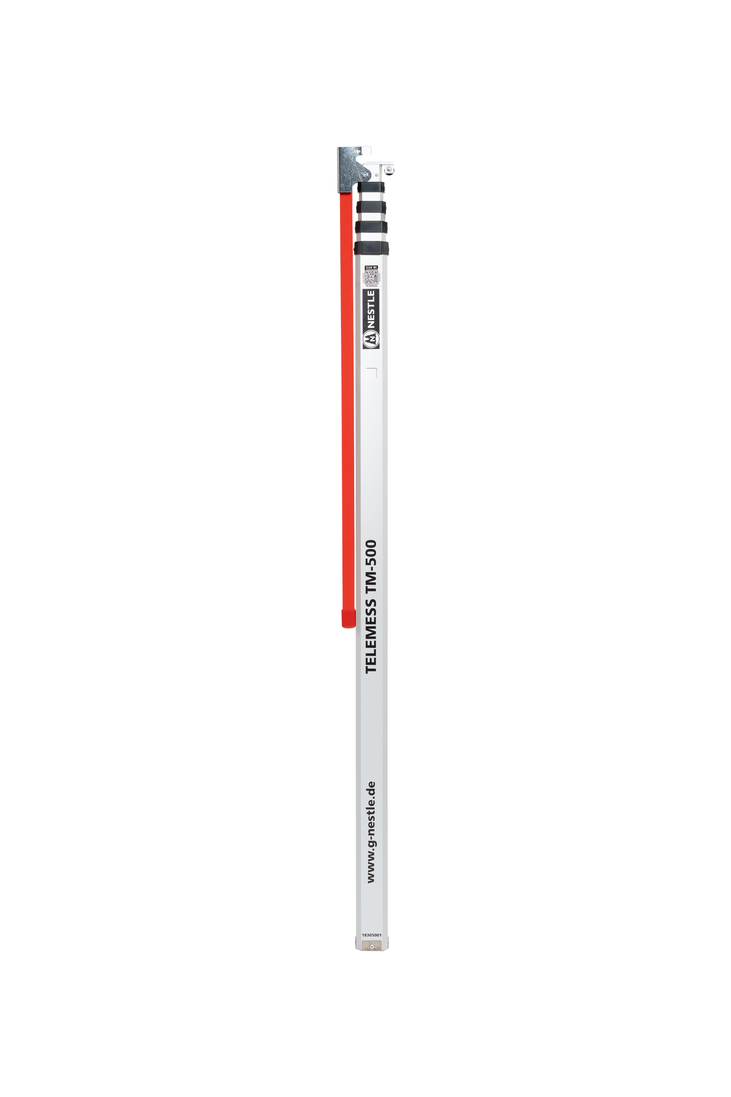 NESTLE TELEMESS TM-500 LKW-Höhenmesser 5 m – Teleskopmeter 125–500 cm mit ausklappbarem, arretierbarem 70 cm Haken (kunststoffbeschichtet), mm-Teilung oben→unten, Made in Germany