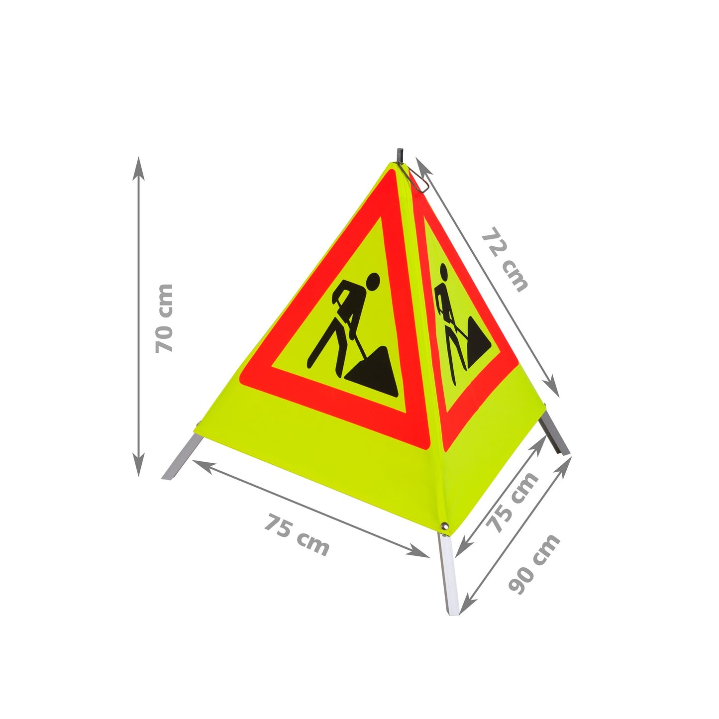 NESTLE Warnpyramide 70 cm,  Schaufelmann (VZ123) gelb retroreflektierend, mit Mittelfuß