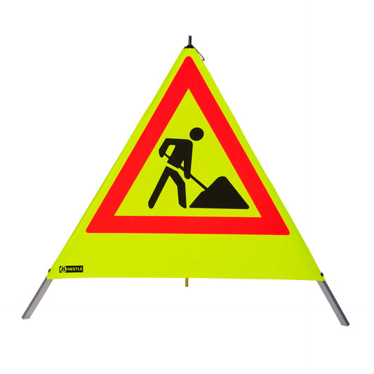 NESTLE Warnpyramide 90 cm, Schaufelmann (VZ123), gelb retroreflektierend, mit Mittelfuß