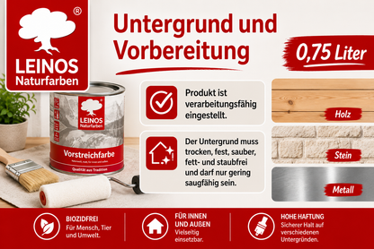 LEINOS Vorstreichfarbe 810 | 0,75 Liter | universelle Grundierung für Holz, Metall, Glasfasertapeten | schnelltrocknend, diffusionsoffen & atmungsaktiv | weiß matt, sehr gut schleifbar, innen & außen nutzbar