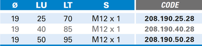 Bündigfräser mit Kugellager M12 aus Hartmetall, Rechtslauf, Schneide 2, Arbeitslänge 25 mm, Gesamtlänge 70 mm, Schaft M12X1 mm, Ø 19 mm
