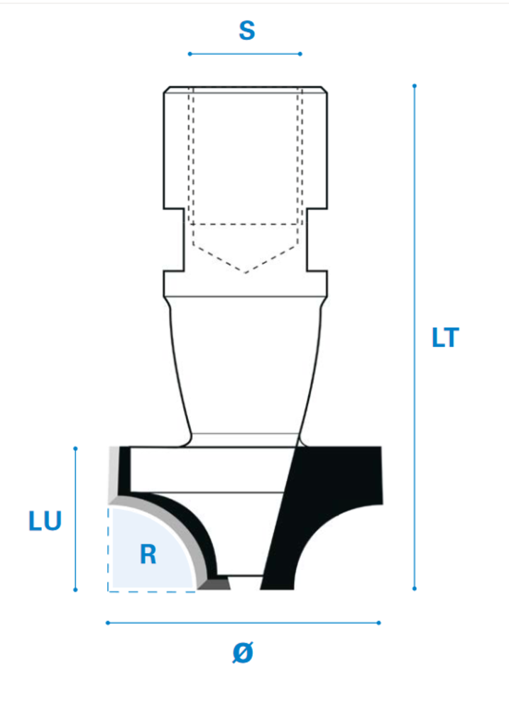 Viertelstabfräser M12 aus Hartmetall, Rechtslauf, Schneide 2, Arbeitslänge 10 mm, Gesamtlänge 60 mm, Schaft M12X1 mm, Ø 20 mm