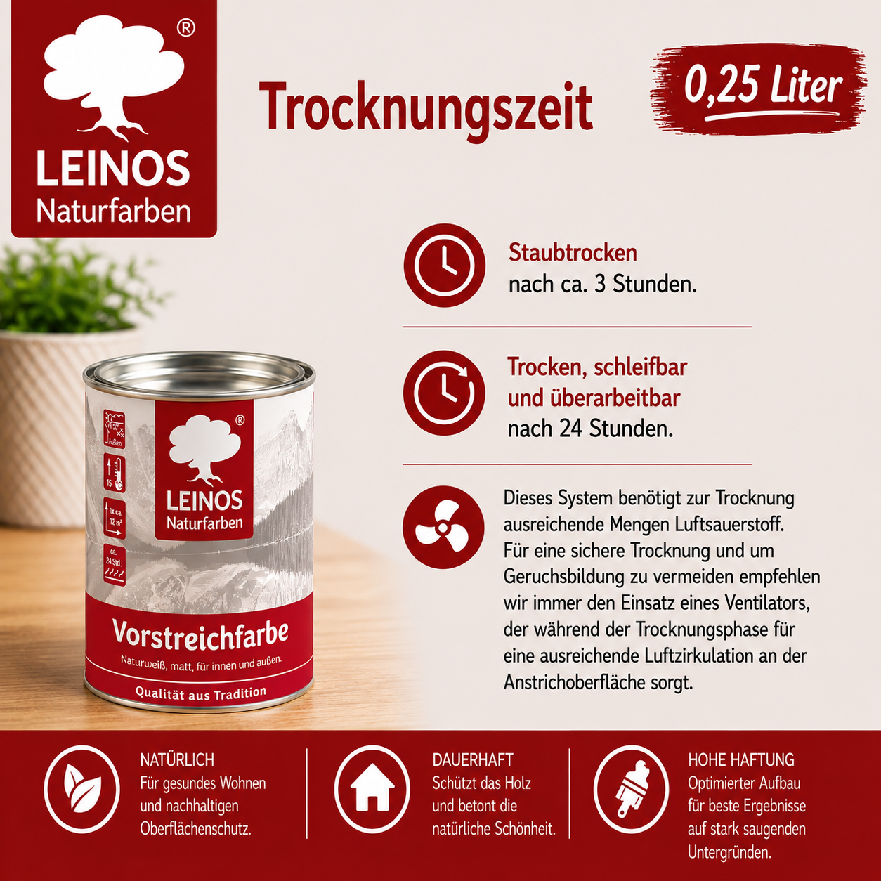 LEINOS Vorstreichfarbe 810 | 0,25  Liter | hochwertige Haftgrundierung für Holz, Metall, Glasfasertapeten | schnelltrocknend, biozidfrei & umweltfreundlich | weiß matt, offenporig, für Innen- und Außenanwendungen