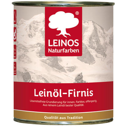 LEINOS Leinöl-Firnis 230 – 0,75 L für innen und außen – offenporige Grundierung für stark saugende Untergründe wie Hirnholzparkett, Kork, Terracotta – lösungsmittelfrei – ohne Filmschutz außen