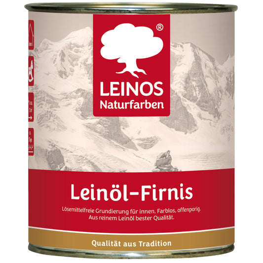 LEINOS Leinöl-Firnis 230 – 0,75 L für innen und außen – offenporige Grundierung für stark saugende Untergründe wie Hirnholzparkett, Kork, Terracotta – lösungsmittelfrei – ohne Filmschutz außen