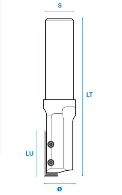 Nutfräser mit Wendemesser aus Hartmetall, Rechtslauf, Schneide 1, Arbeitslänge 20 mm, Gesamtlänge 65 mm, Schaft 8 mm, Ø 10 mm