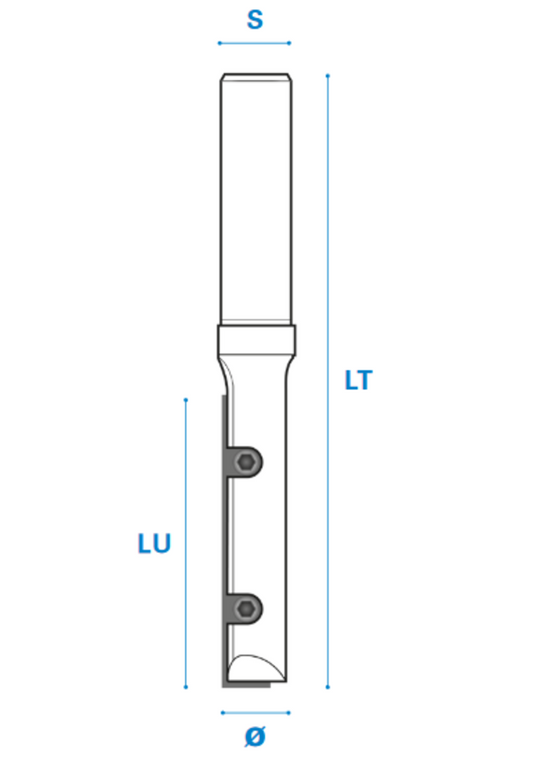 Nutfräser mit Wendemesser aus Hartmetall, Rechtslauf, Schneide 1, Arbeitslänge 29,5 mm, Gesamtlänge 73 mm, Schaft 8 mm, Ø 10 mm
