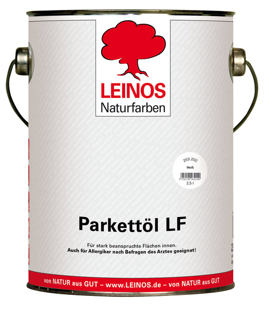 LEINOS Parkettöl LF 253 weiß 10 L – Großgebinde Holzöl für Parkett, Dielen & Korkböden, lösemittelfrei, UV-stabil & offenporig, mit Weiß-Pigment für helle, natürliche Raumwirkung im Innenbereich