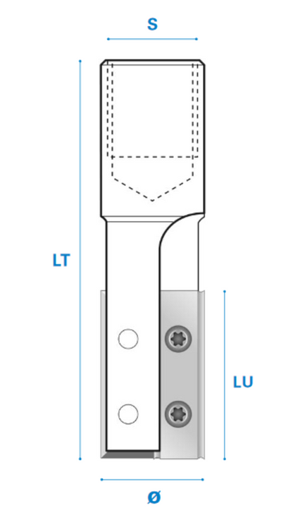 Nutfräser mit Wendemesser M12 aus Hartmetall, Rechtslauf, Schneide 2, Arbeitslänge 29,5 mm, Gesamtlänge 70 mm, Schaft M12X1 mm, Ø 22 mm