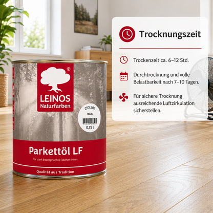 LEINOS Parkettöl LF 253 weiß 0,75 L – Natürlich pigmentiertes Holzöl für Parkett & Dielen, lösemittelfrei, offenporig, UV-stabil & strapazierfähig – ideal für helle Holzfußböden im Innenbereich