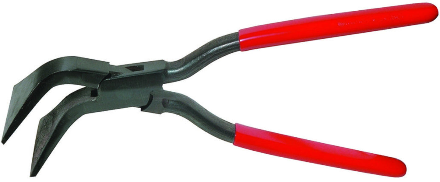 STUBAI Spezial-Falzzange 45° gebogen durchgestecktem Gelenk, robustes Maul mit 18mm Breite, Einstecktiefe 50mm , rote Kunststoffbeschichtung, 660 g, Made in Österreich, Art. 282101