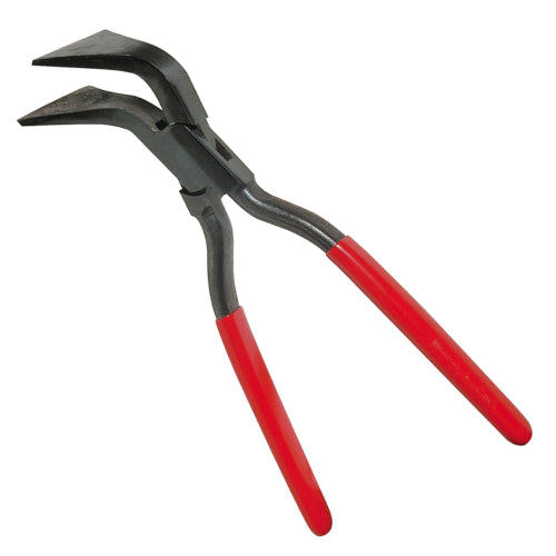 STUBAI Spezial-Falzzange 45° gebogen durchgestecktem Gelenk, robustes Maul mit 18mm Breite, Einstecktiefe 50mm , rote Kunststoffbeschichtung, 660 g, Made in Österreich, Art. 282101