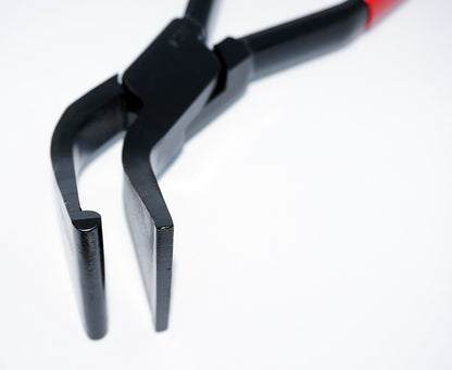 Falzzange R8, 45° gebogen, 280 mm – mit aufgeschweißtem Radius 8 mm, KTL-beschichtet, rot kunststoffbeschichtet, für Zink, Alu & Kupferblech – Spenglerwerkzeug 282159