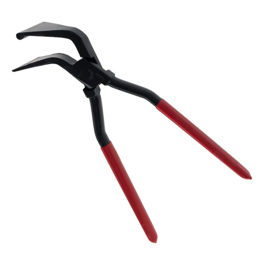 Falzzange R8, 45° gebogen, 280 mm – mit aufgeschweißtem Radius 8 mm, KTL-beschichtet, rot kunststoffbeschichtet, für Zink, Alu & Kupferblech – Spenglerwerkzeug 282159