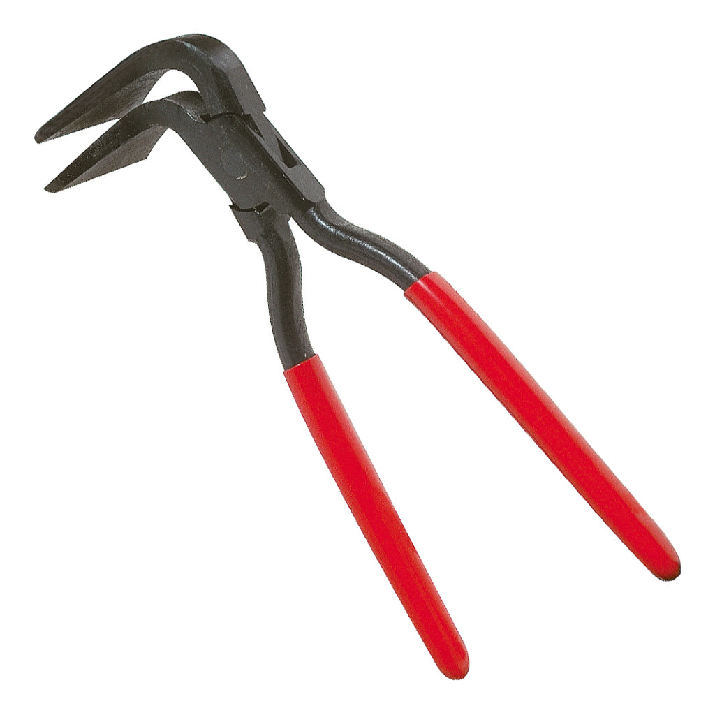 STUBAI Spengler Falzzange 90° gebogen 40 mm Maul, 250 mm Länge, C45 Kohlenstoffstahl, durchgestecktes Gewerbe, vergütete Backen, 50 mm Einstecktiefe, rote Kunststoffgriffe, Profi, Made in Austria top!
