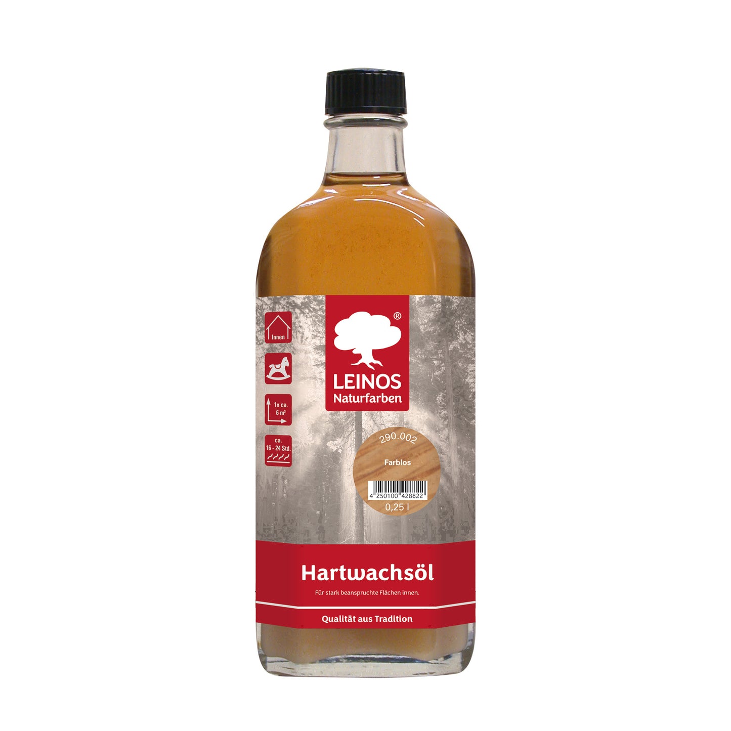 LEINOS Hartwachsöl 0,25 l Farblos – natürliches, ergiebiges Holzöl für Fußböden, Möbel und Treppen | seidenmatt, pflegend, für alle Innenholzflächen geeignet, schützt vor Feuchtigkeit und Abnutzung