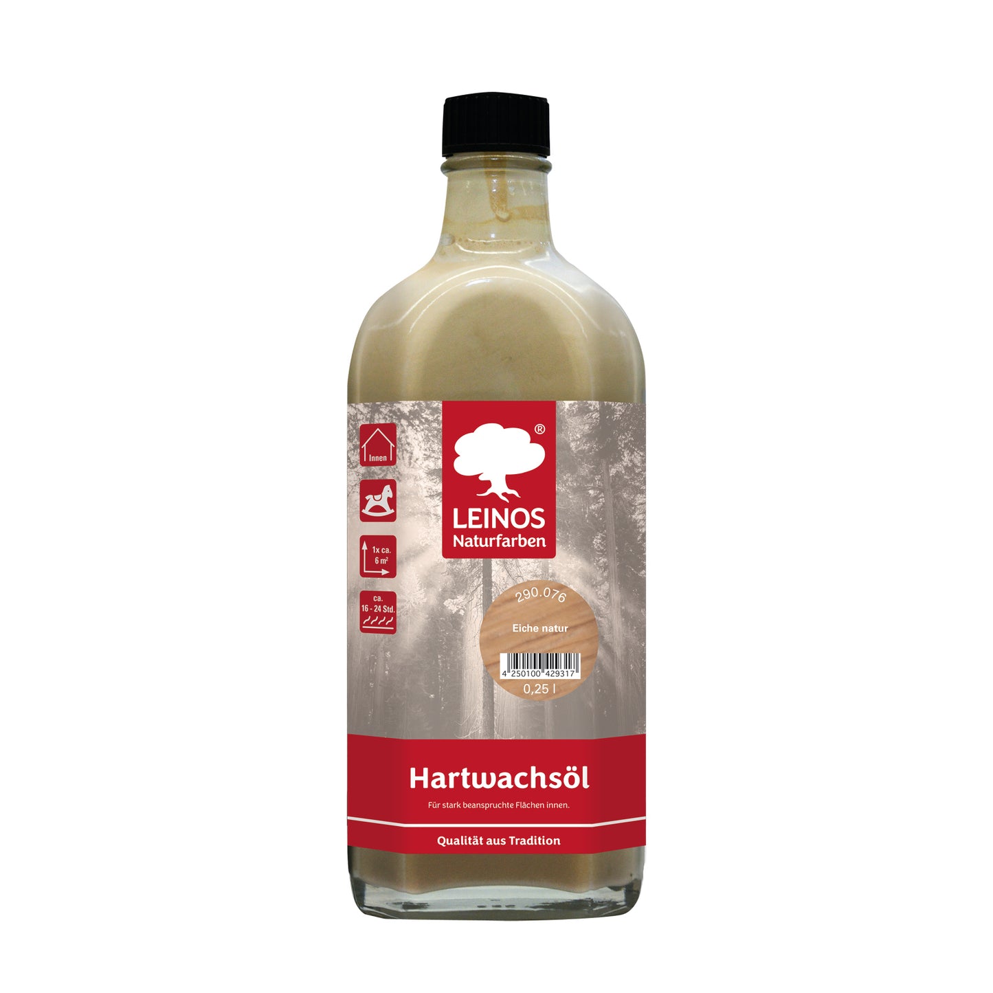 LEINOS Hartwachsöl 0,25 l Eiche natur – natürliches, ergiebiges Holzöl für Fußböden, Möbel und Treppen | seidenmatt, pflegend, für alle Innenholzflächen geeignet, schützt vor Feuchtigkeit und Abnutzun