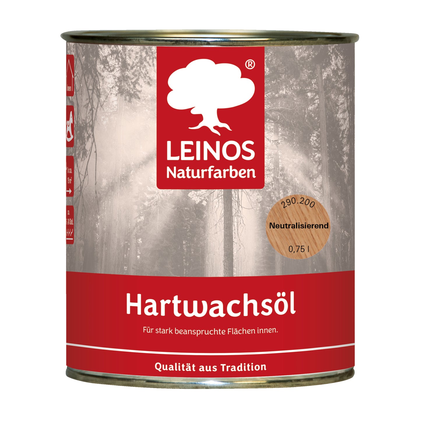 LEINOS 290 Hartwachsöl, Neutralisierend Rohholz, sehr widerstandsfähige, seidenmatte Öl-Wachs-Harz-Beschichtung, Ideal für stark strapazierte Holzfußböden und Treppen