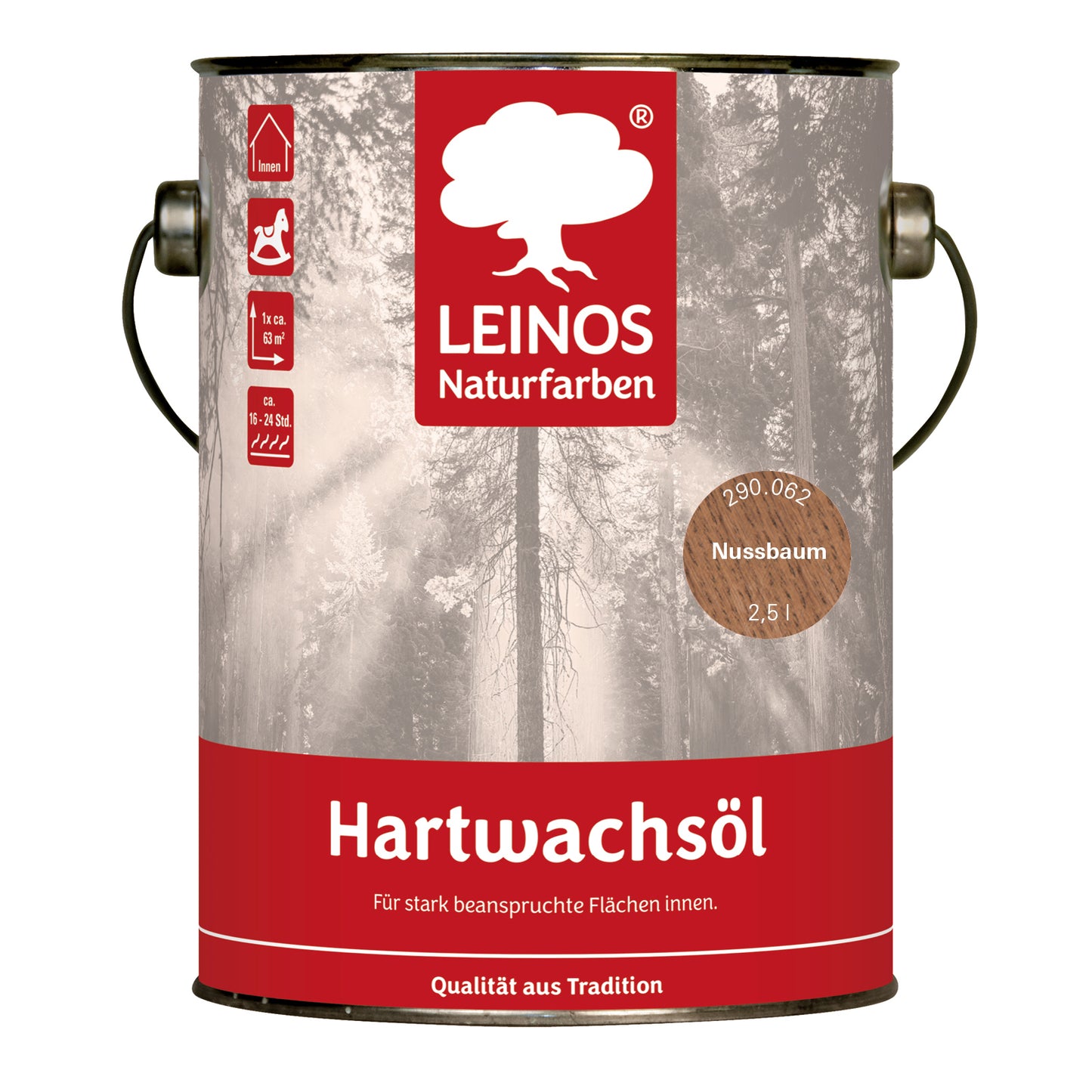 LEINOS 290 Hartwachsöl, 2,5 l | Nussbaum  | sehr widerstandsfähige, seidenmatte Öl-Wachs-Harz-Beschichtung | Ideal für stark strapazierte Holzfußböden und Treppen