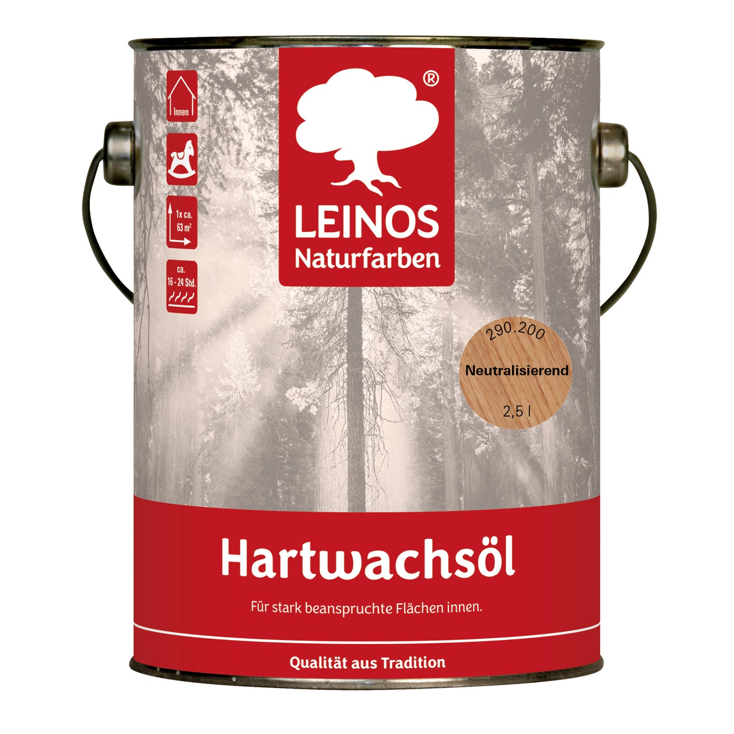 LEINOS 290 Hartwachsöl, Neutralisierend Rohholz, sehr widerstandsfähige, seidenmatte Öl-Wachs-Harz-Beschichtung, Ideal für stark strapazierte Holzfußböden und Treppen
